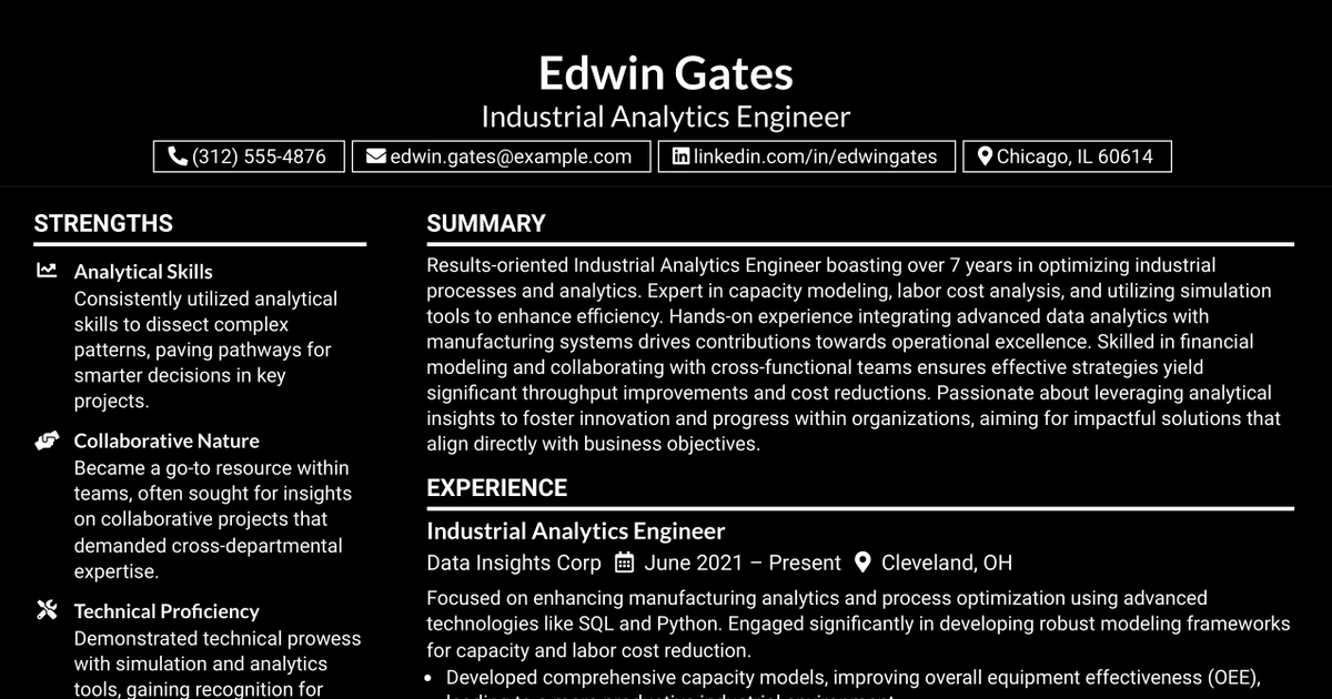 33 Industrial Analytics Engineer Resume Templates with Example 2026 (ATS-Optimized)