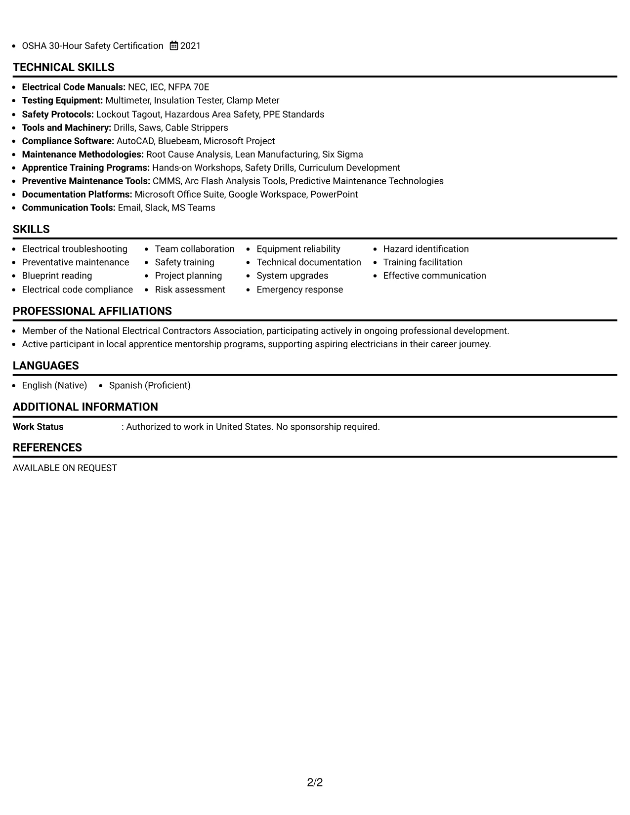 Resume Example Page 2