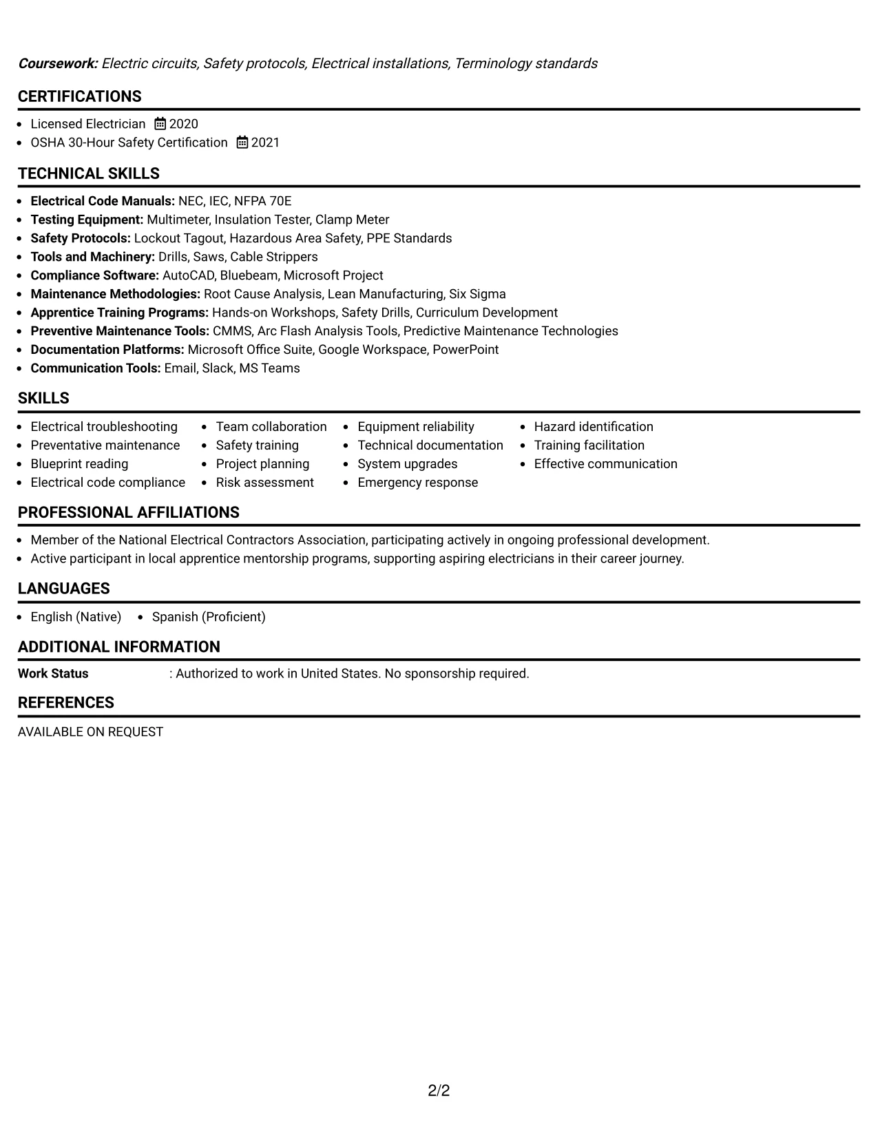 Resume Example Page 2