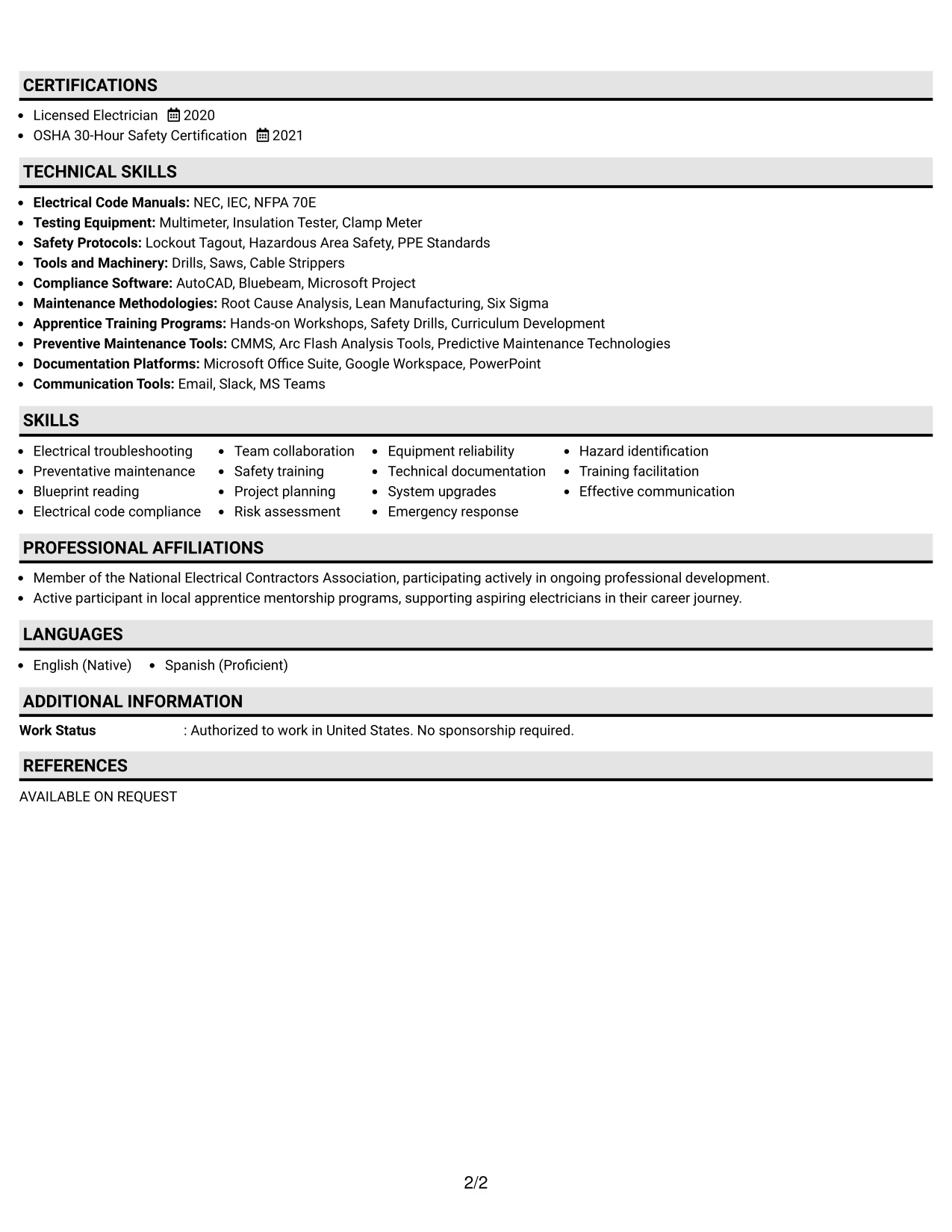 Resume Example Page 2