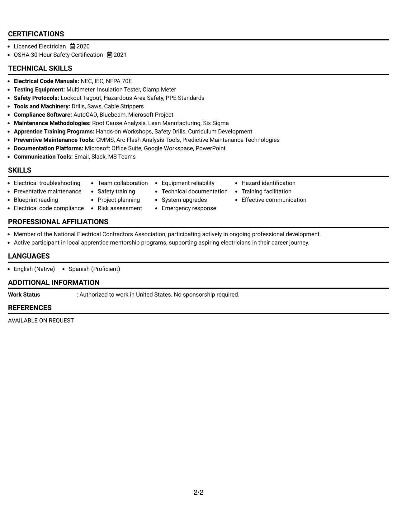 Resume Example Page 2