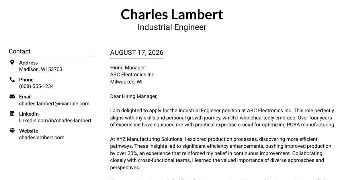 30+ Industrial Engineer Cover Letter Templates with Example 2026