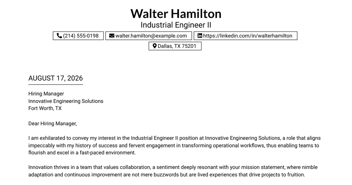 30+ Industrial Engineer II Cover Letter Templates with Example 2026