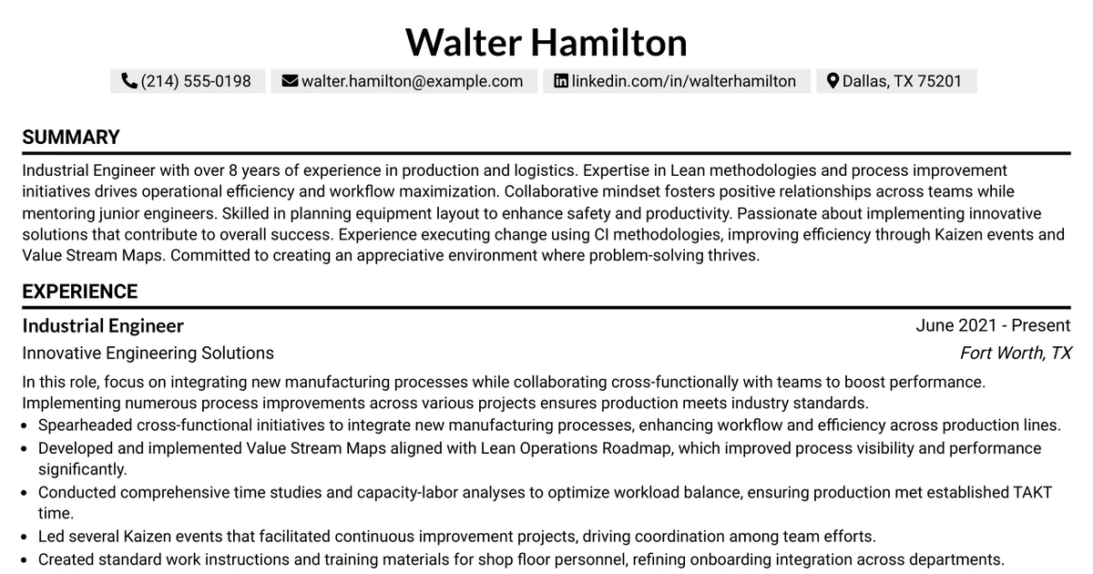 33 Industrial Engineer II Resume Templates with Example 2026 (ATS-Optimized)