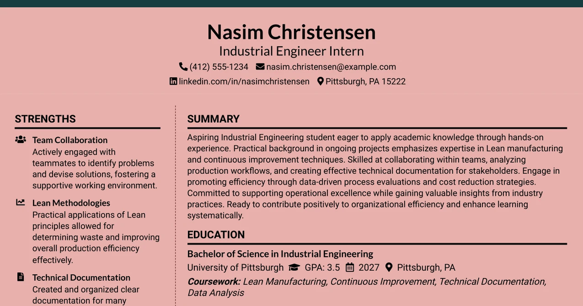 33 Industrial Engineer Intern Resume Templates with Example 2026 (ATS-Optimized)