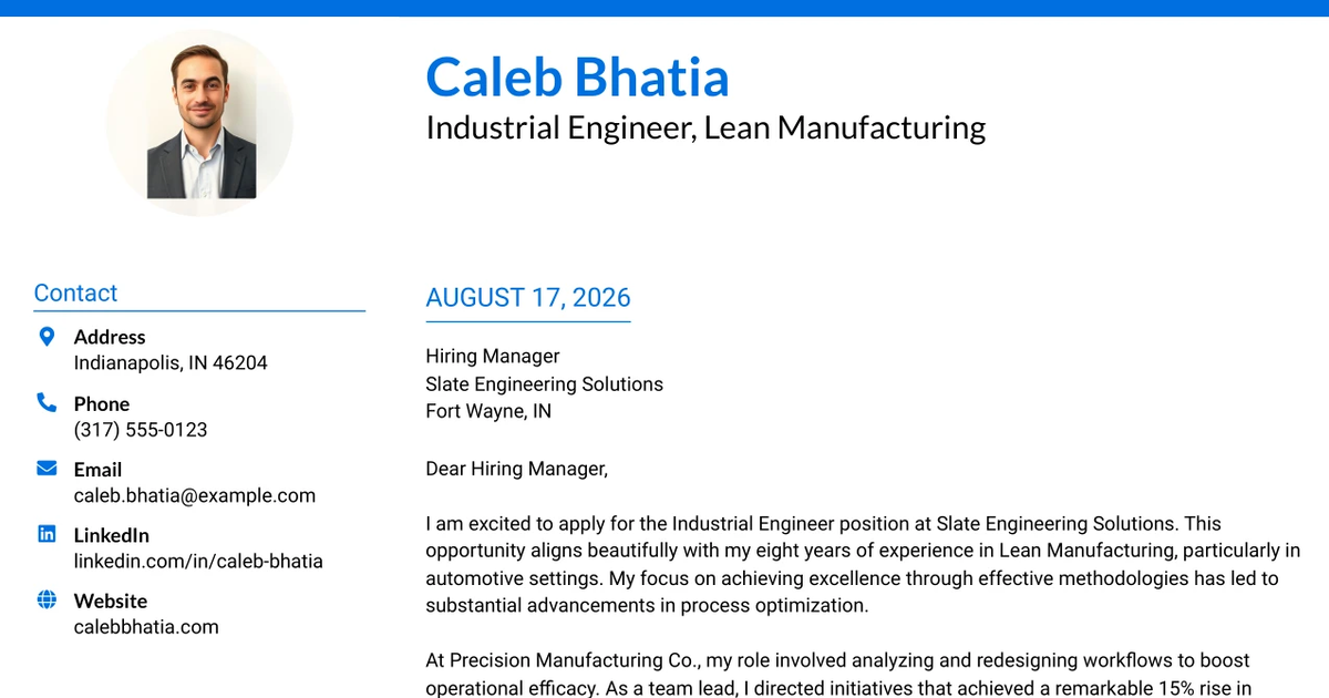 30+ Industrial Engineer, Lean Manufacturing Cover Letter Templates with Example 2026