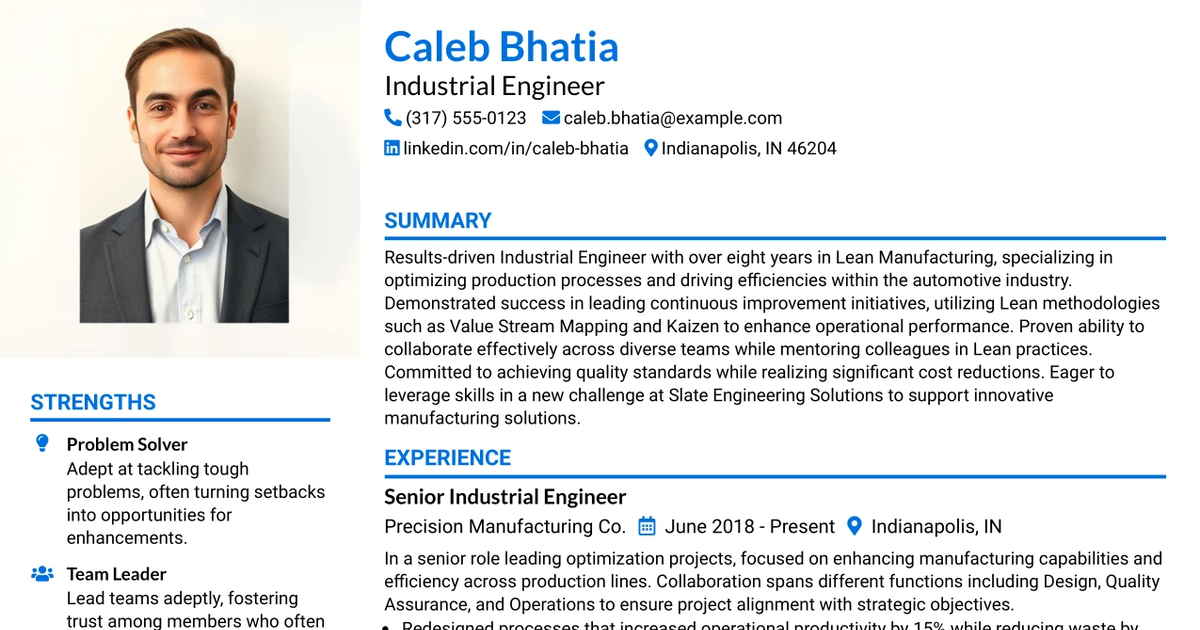 33 Industrial Engineer, Lean Manufacturing Resume Templates with Example 2026 (ATS-Optimized)
