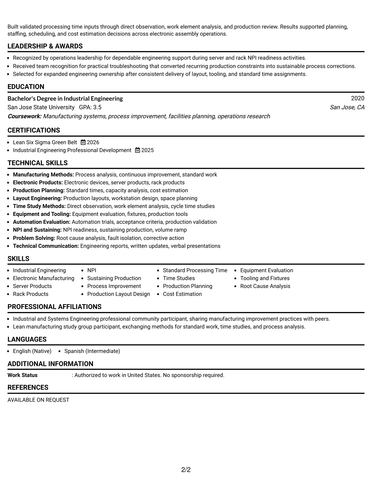 Resume Example Page 2