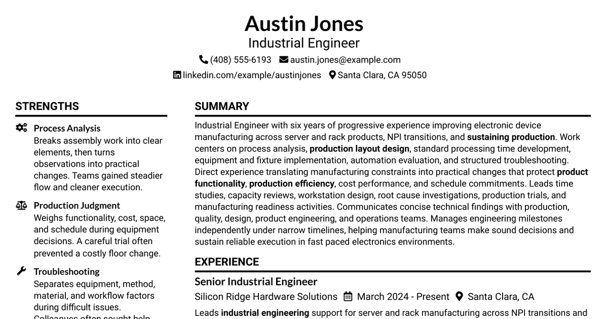 7 Industrial Engineer Resume Templates with Example