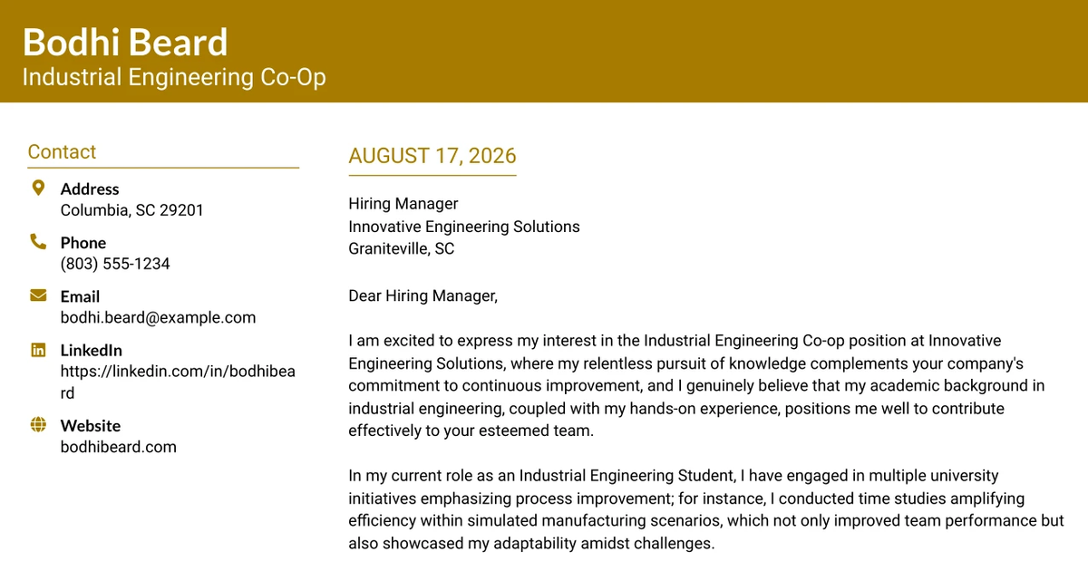 30+ Industrial Engineering Co-Op Cover Letter Templates with Example 2026