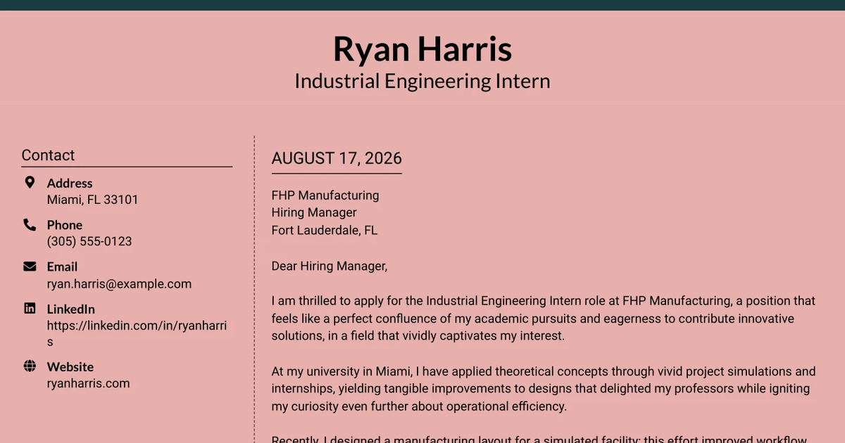 30+ Industrial Engineering Intern Cover Letter Templates with Example 2026
