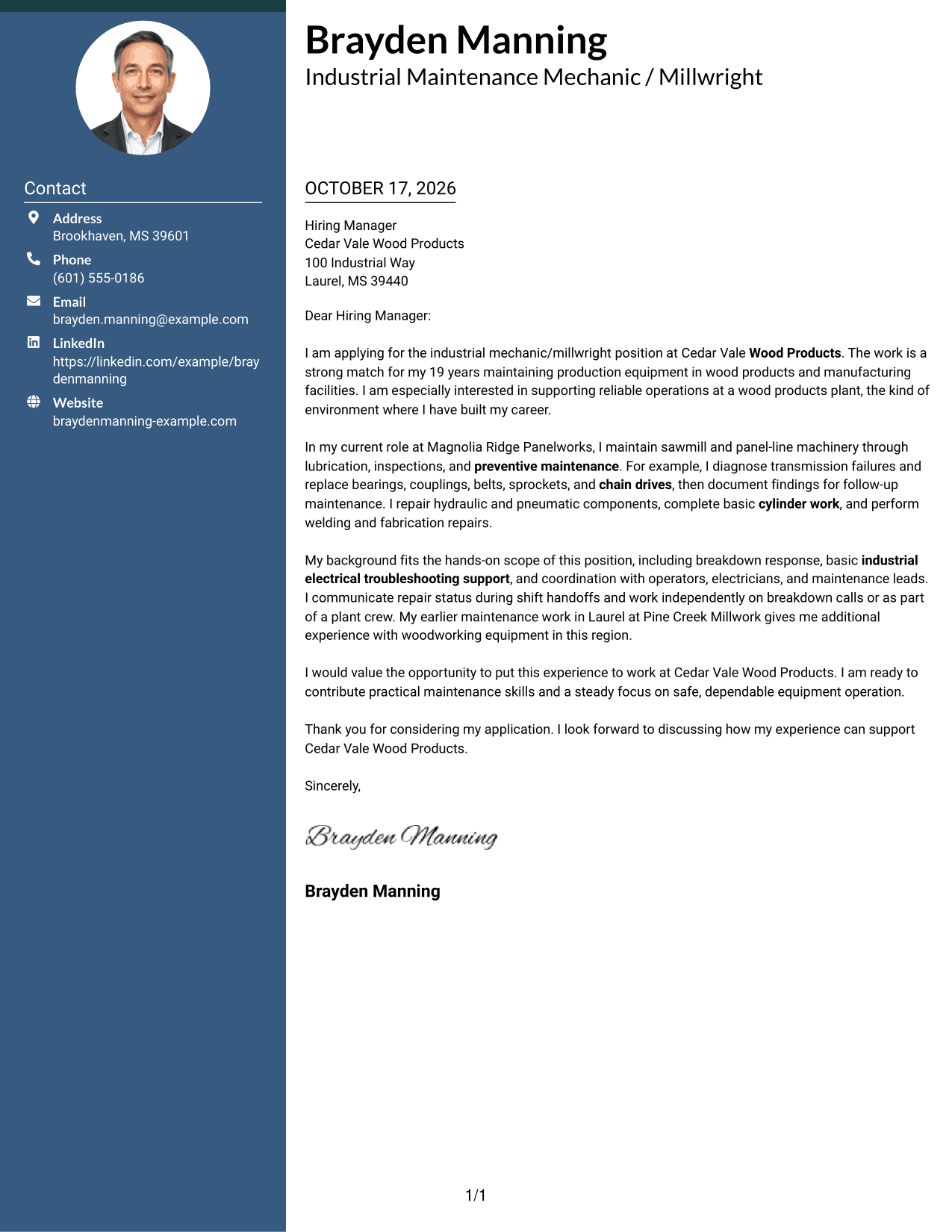 Cover letter example — page 1