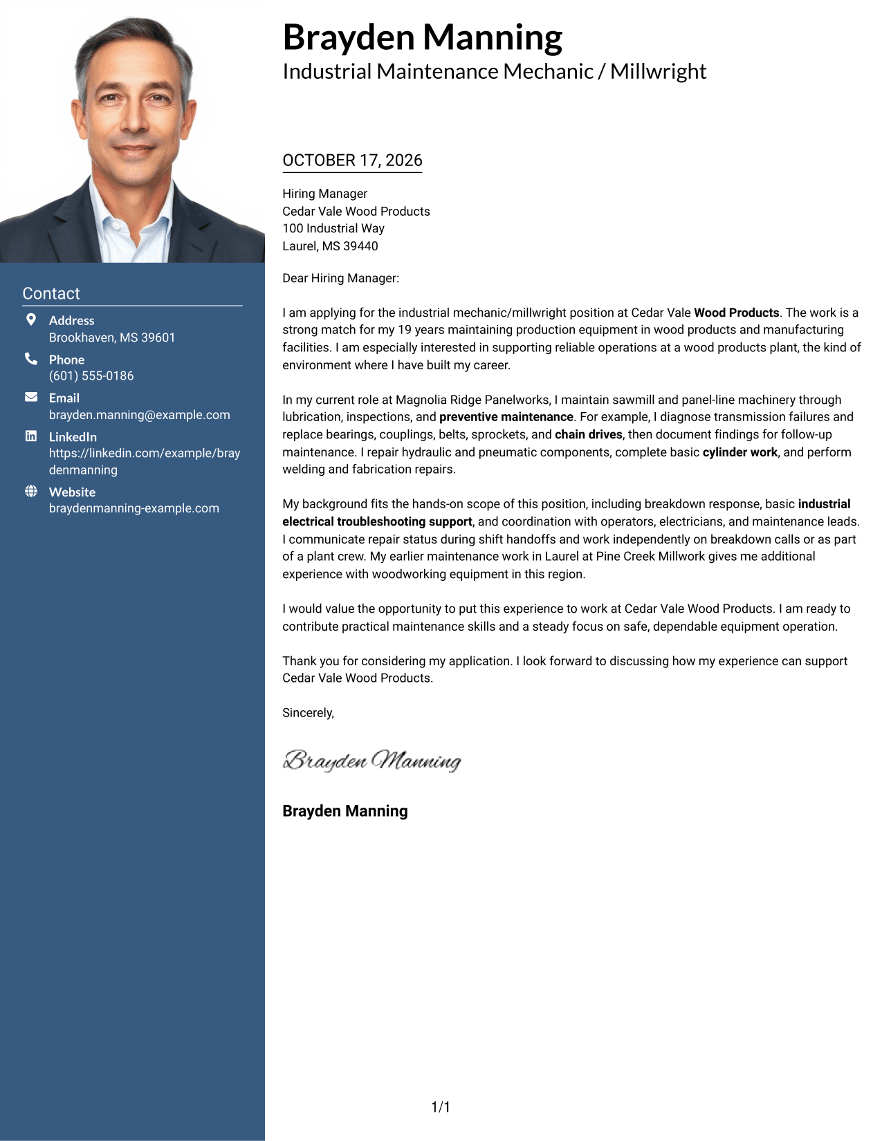 Cover letter example — page 1