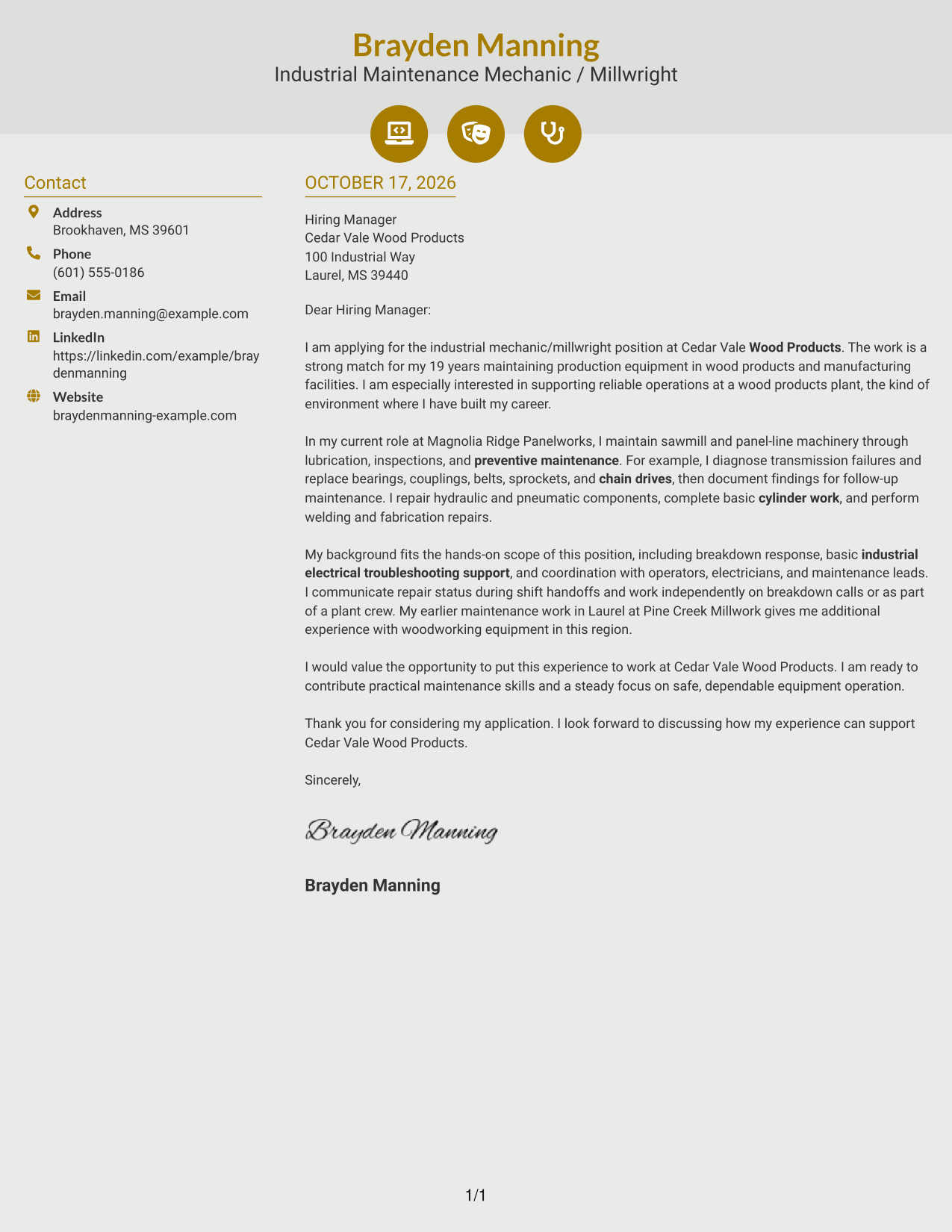 Cover letter example — page 1