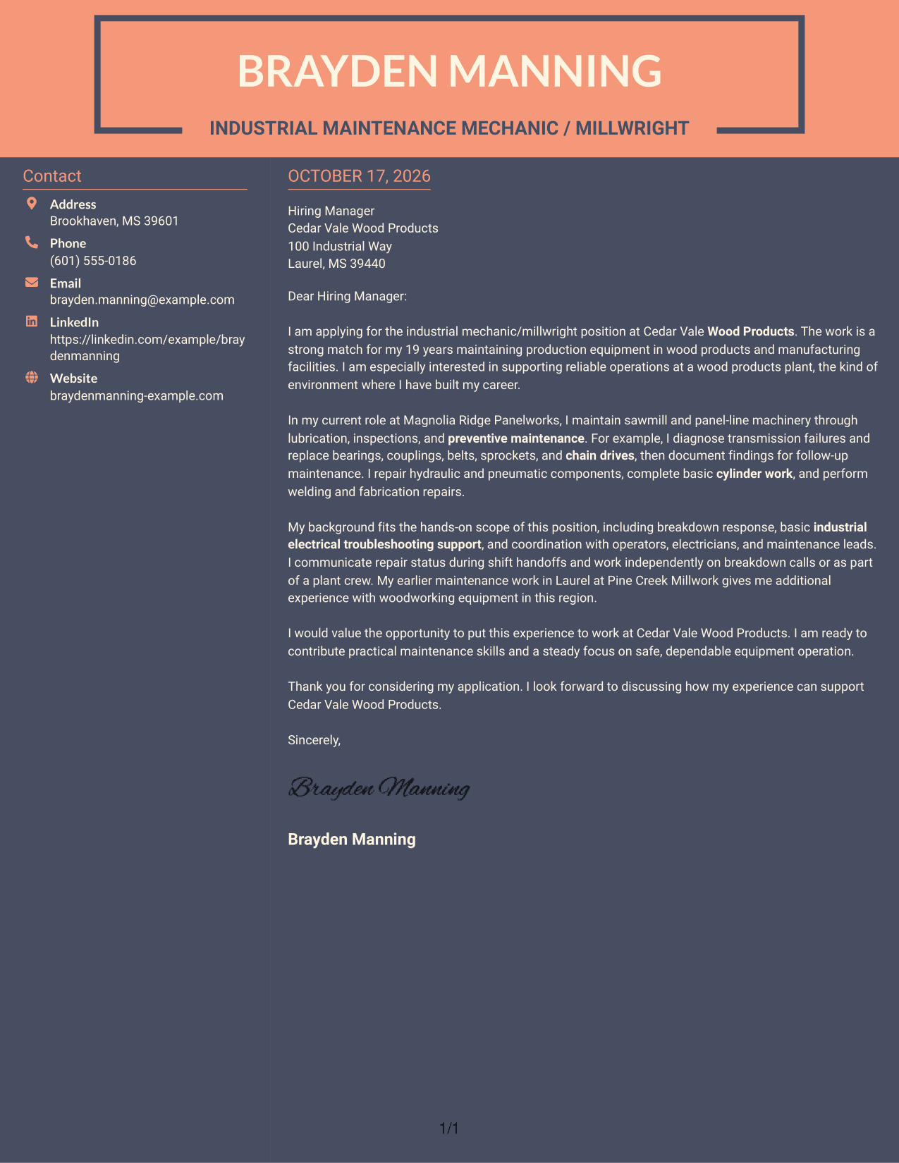 Cover letter example — page 1
