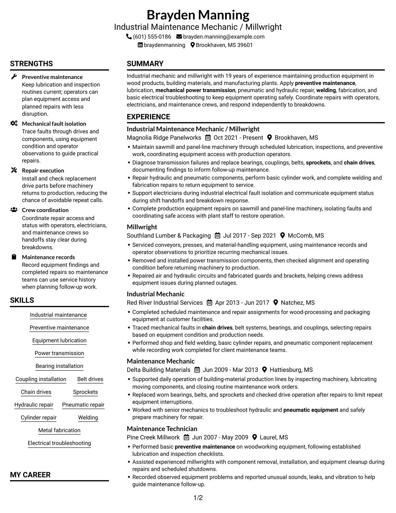 Resume example — page 1