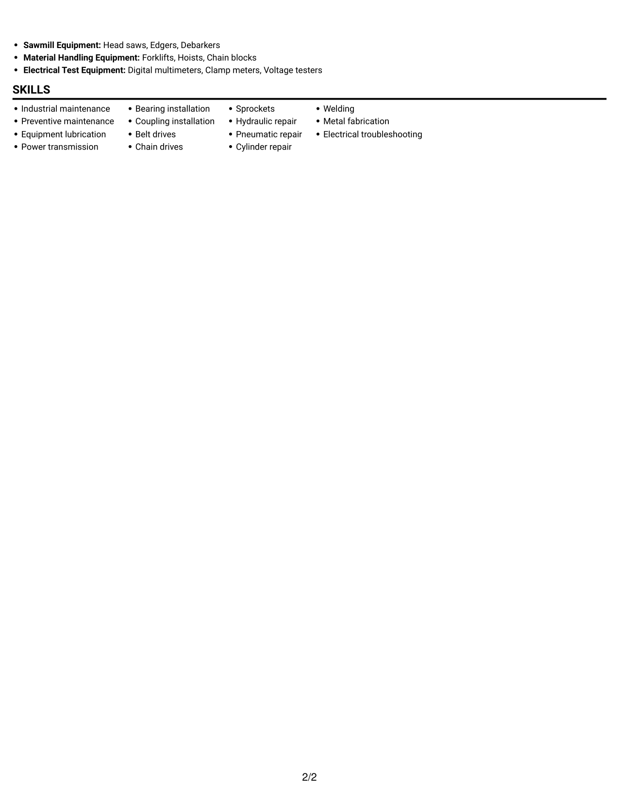 Resume example — page 2