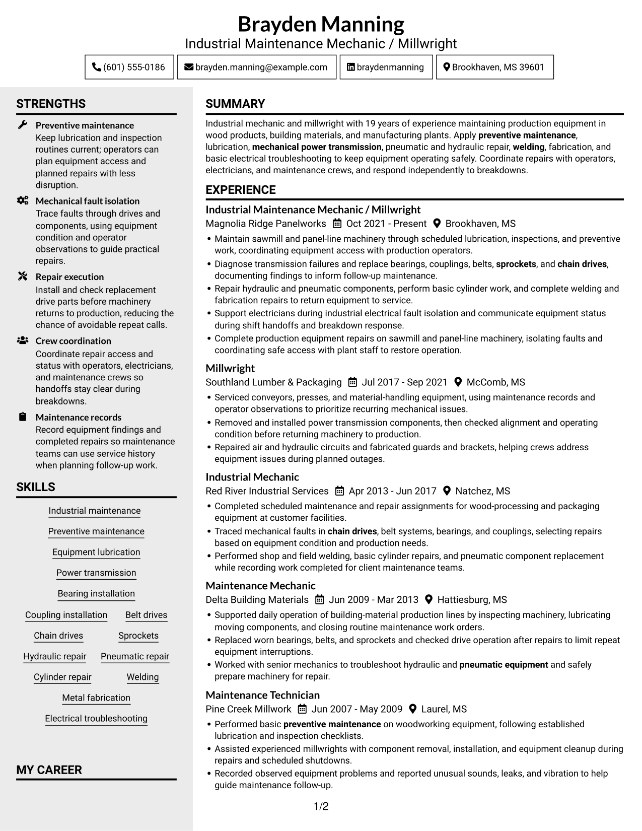Resume example — page 1