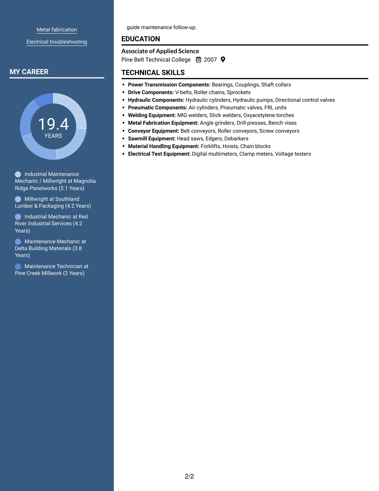 Resume example — page 2