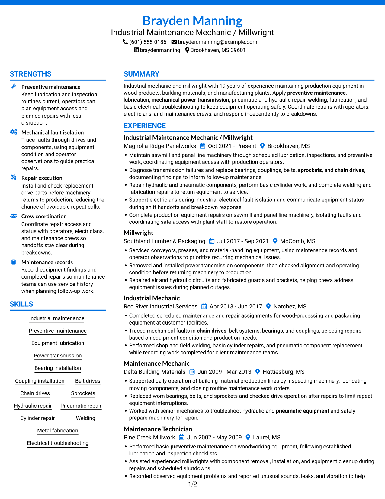 Resume example — page 1