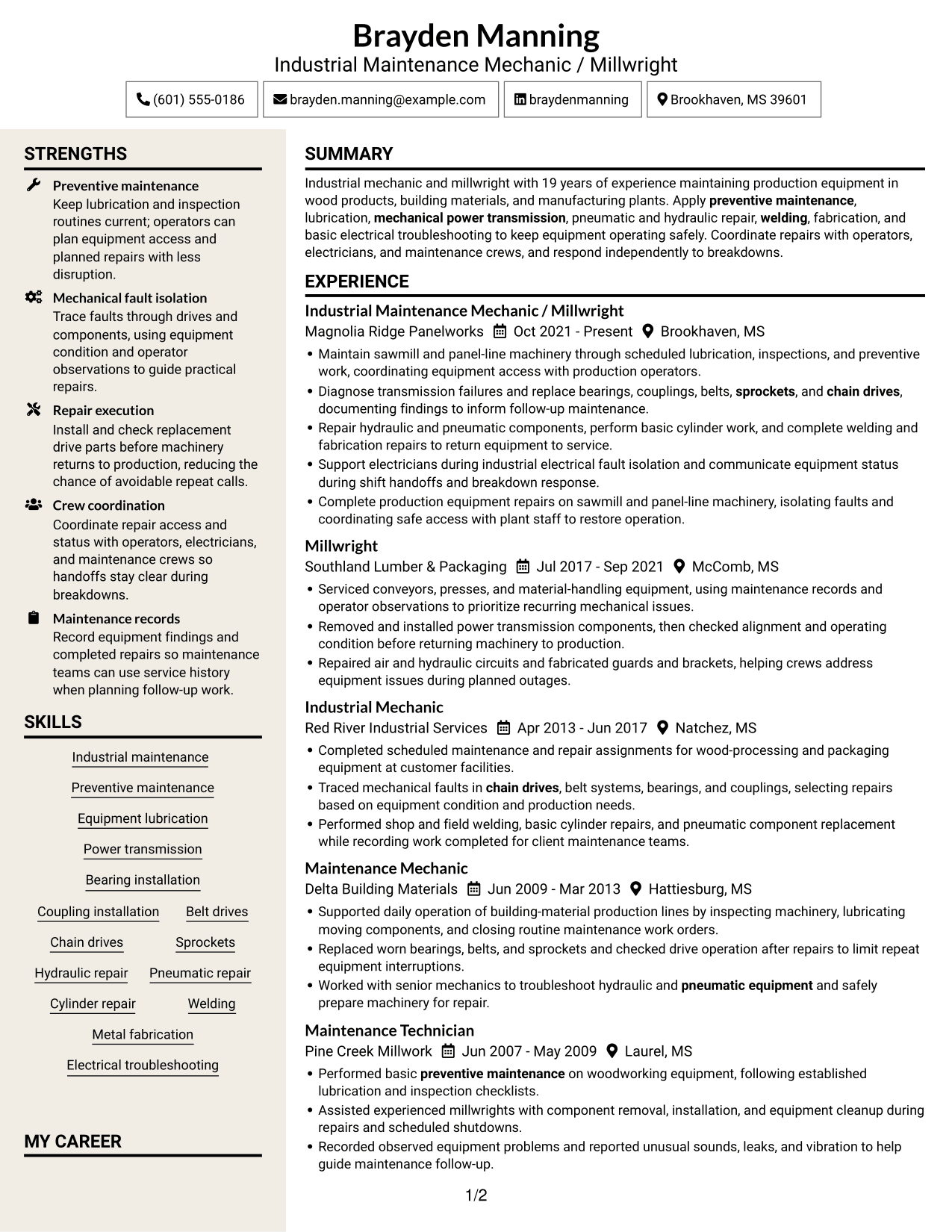 Resume example — page 1