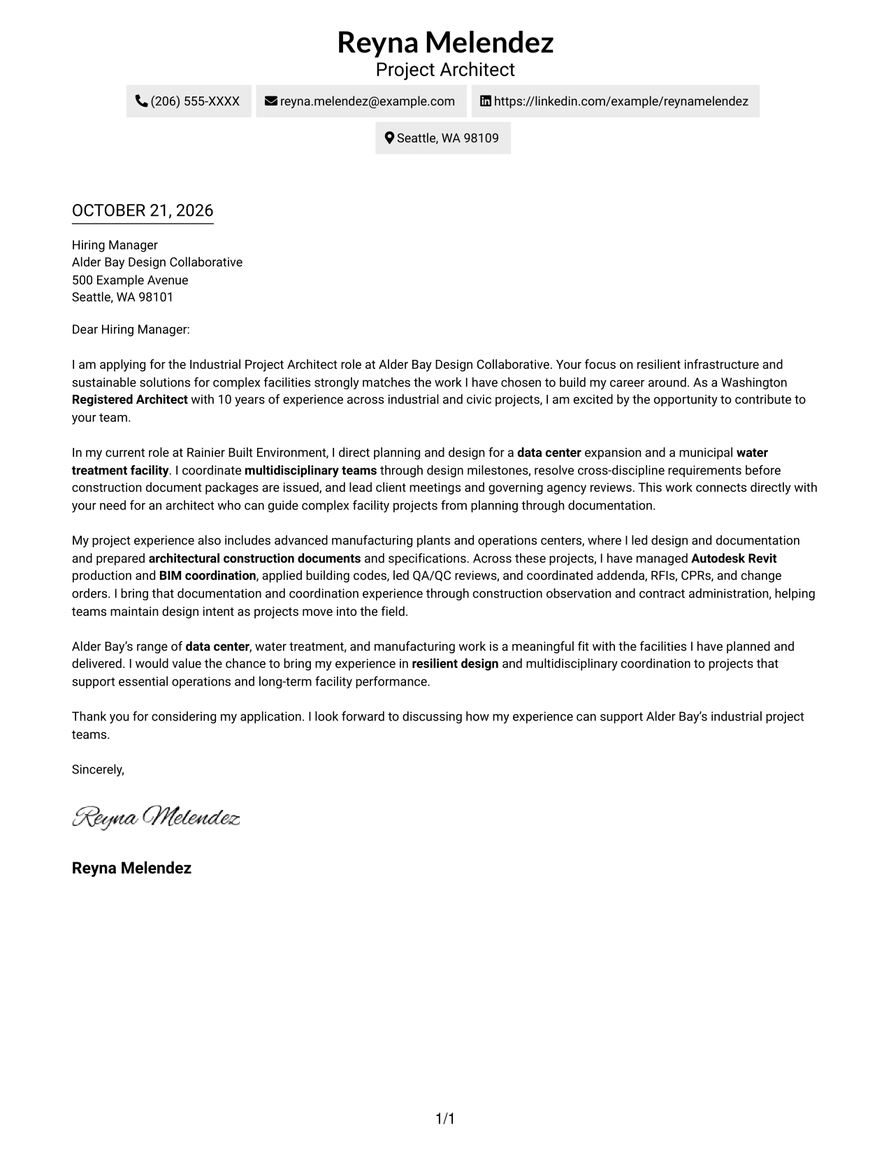 Cover letter example — page 1