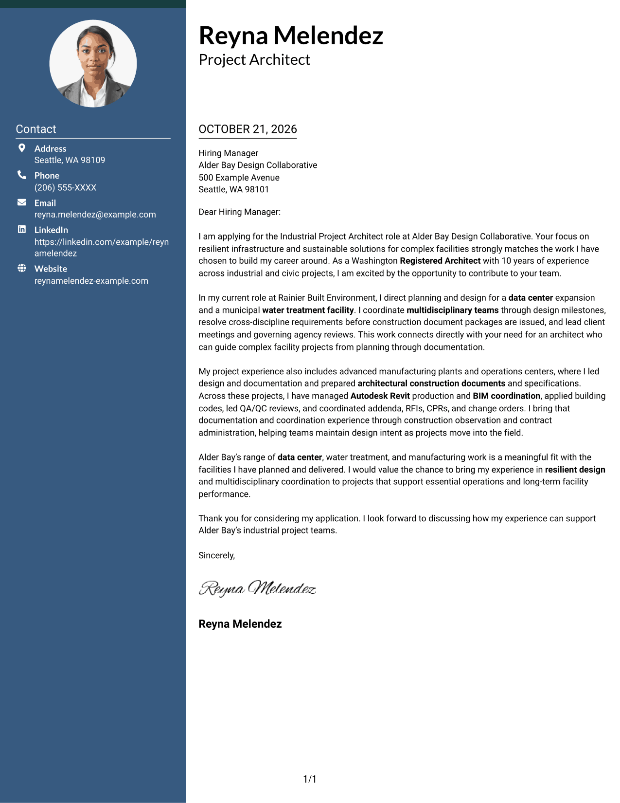 Cover letter example — page 1