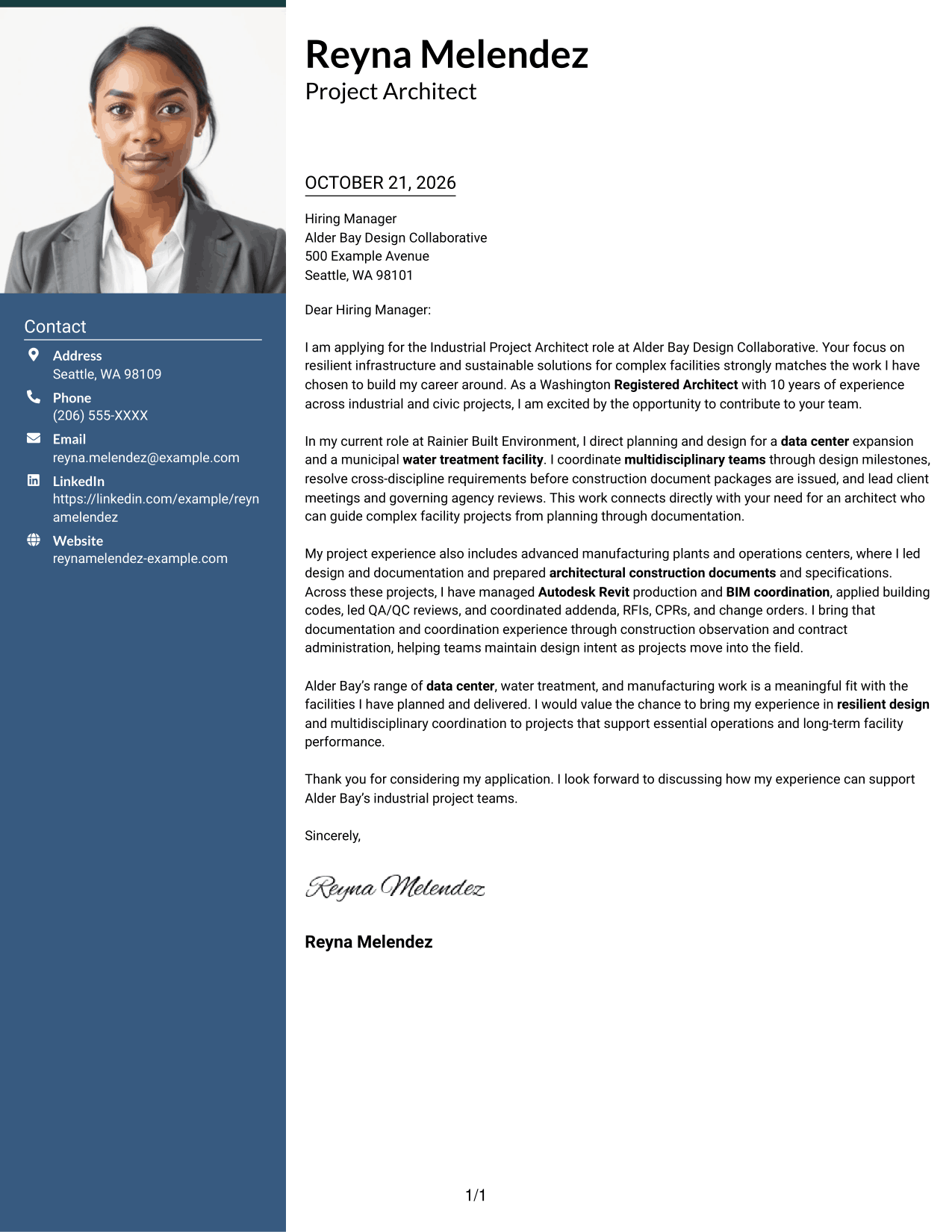Cover letter example — page 1