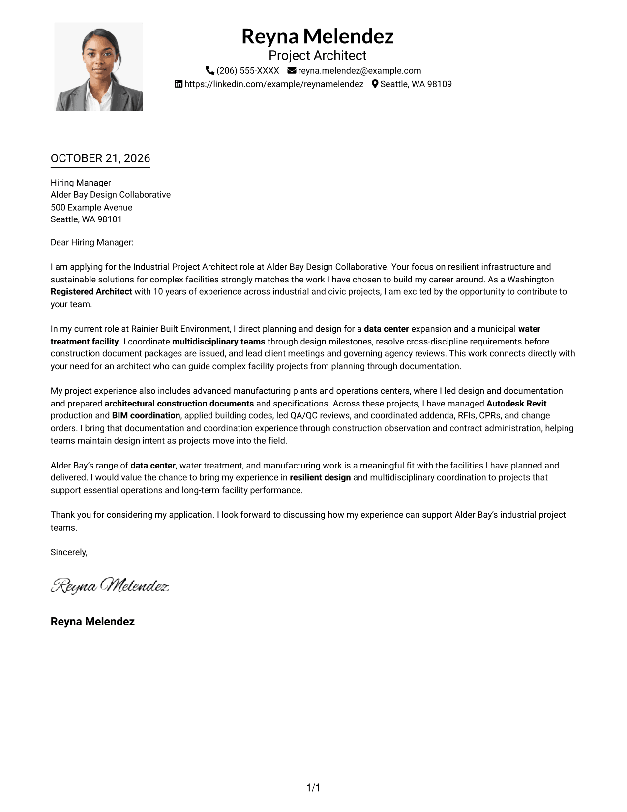 Cover letter example — page 1