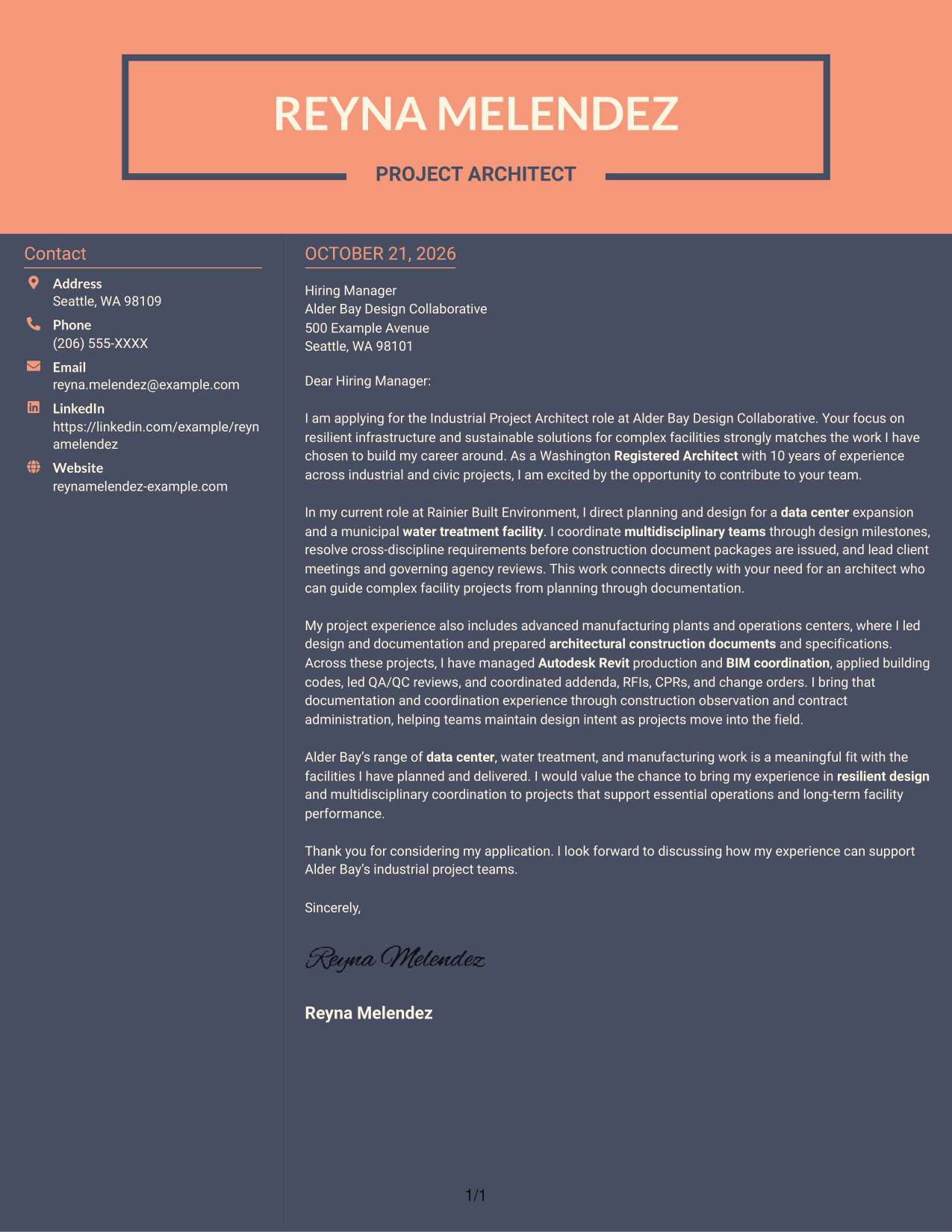 Cover letter example — page 1