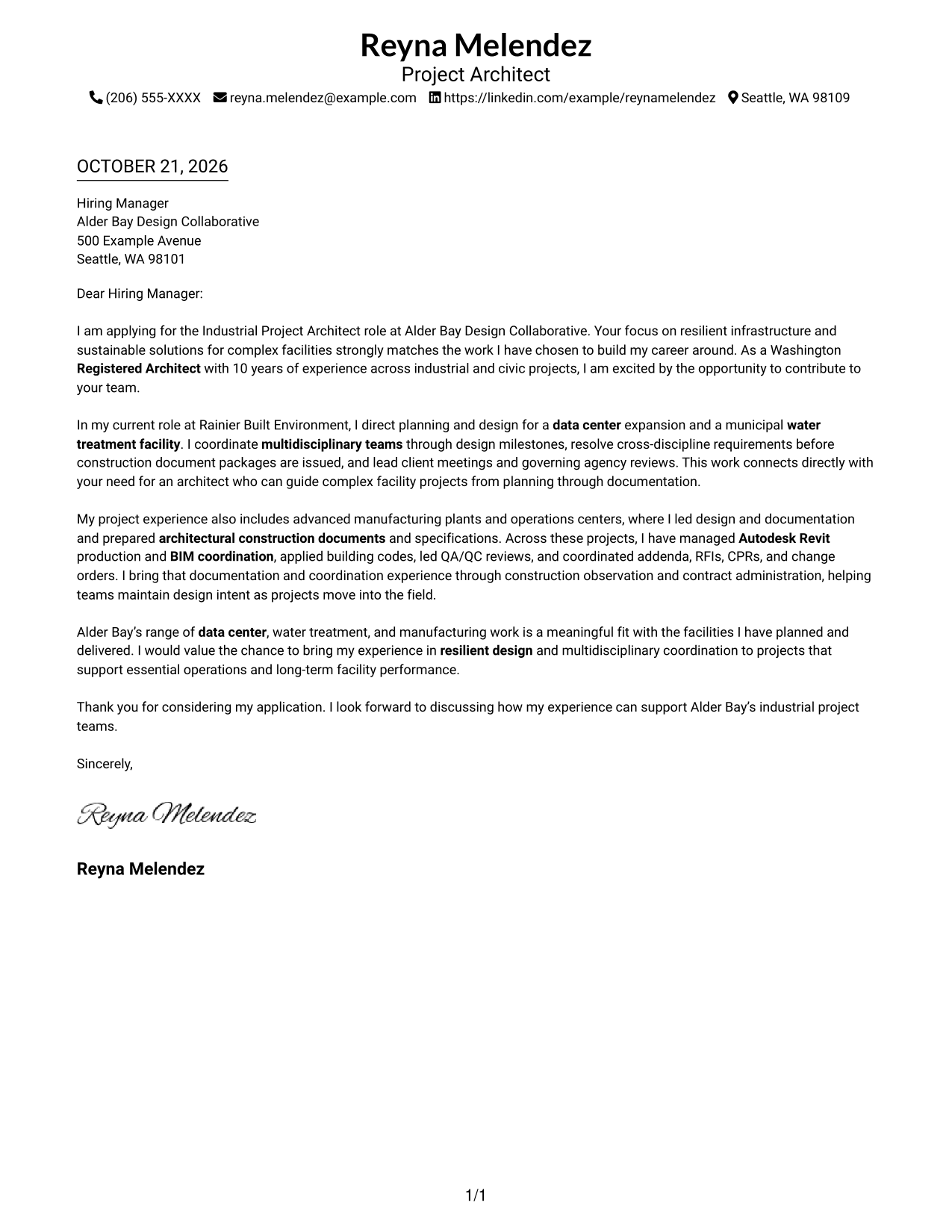 Cover letter example — page 1