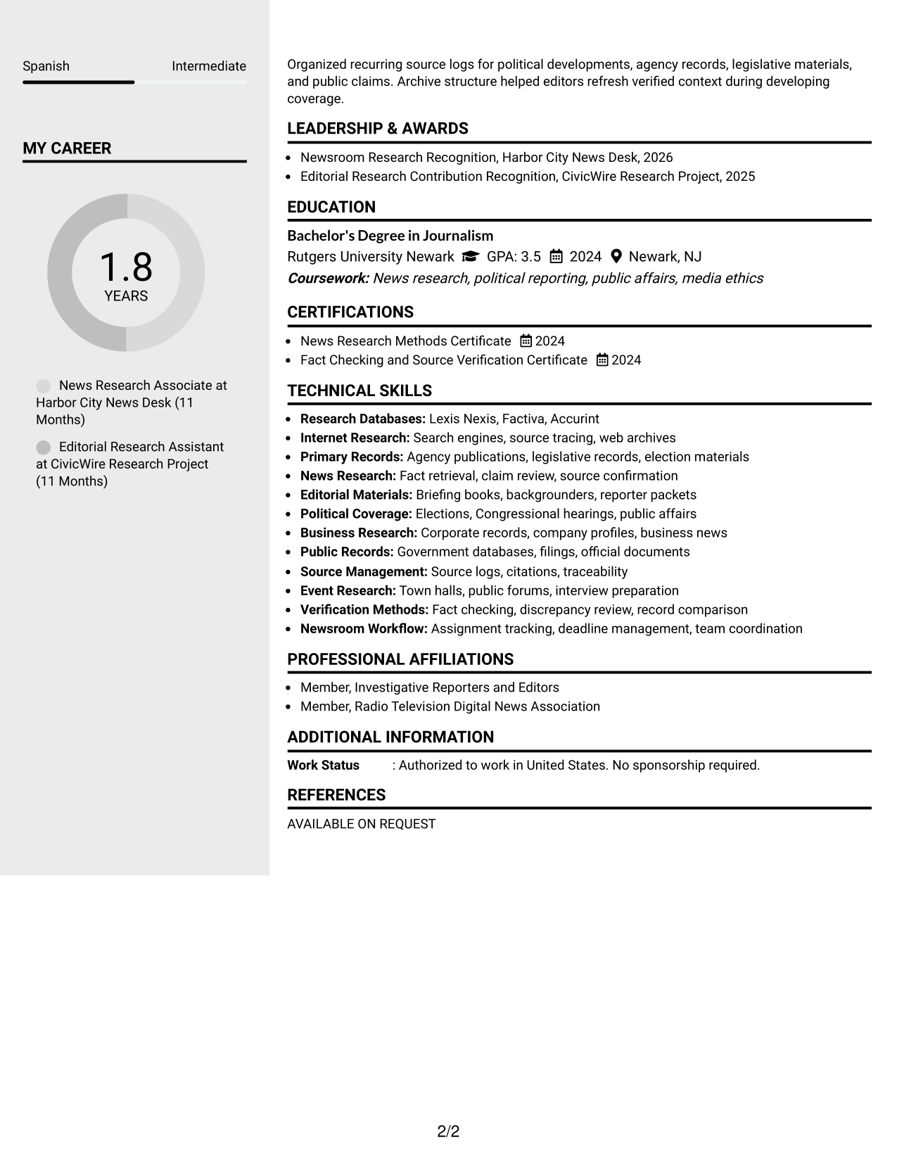 Resume Example Page 2