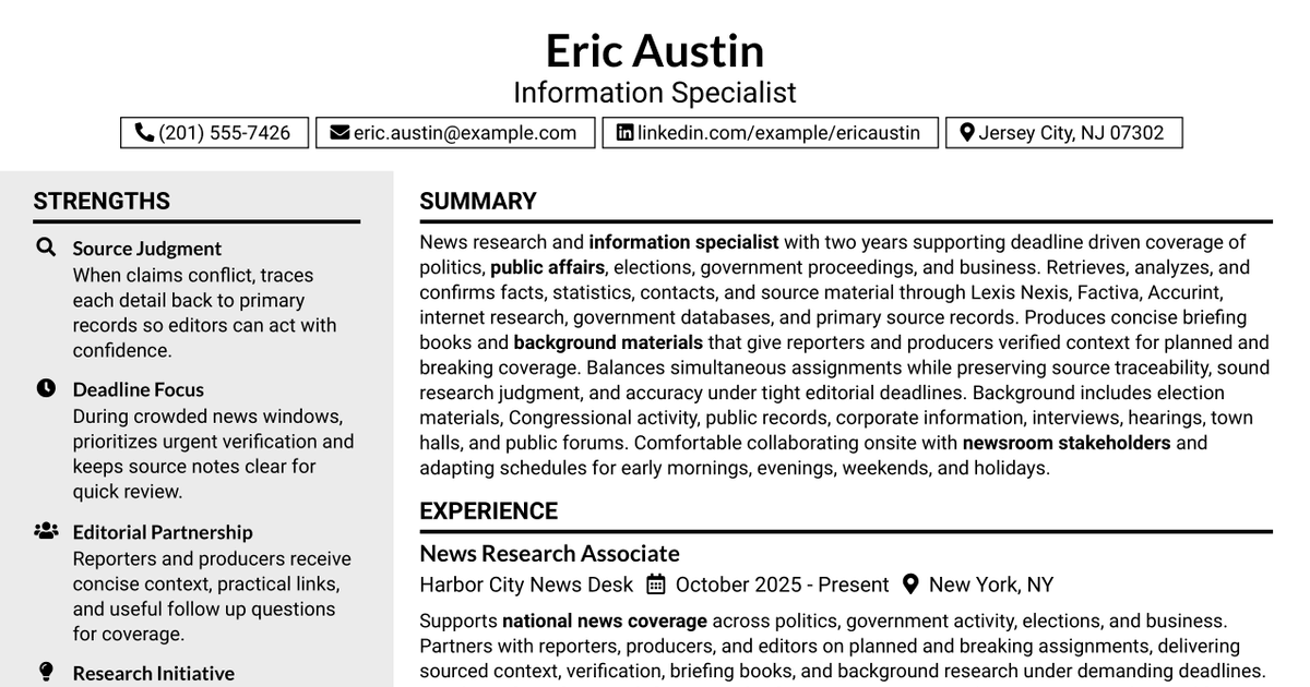 7 Information Specialist Resume Templates with Example