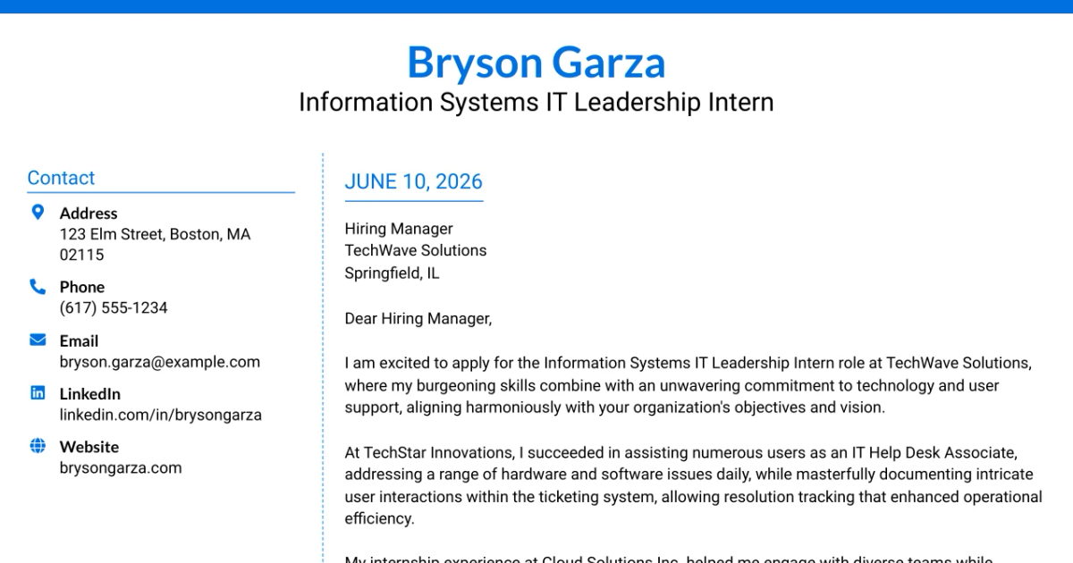 30+ Information Systems IT Leadership Intern Cover Letter Templates with Example 2026