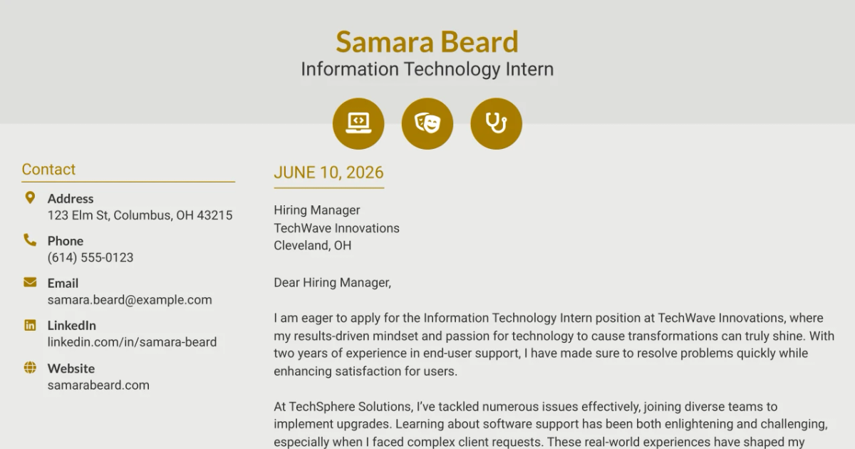 30+ Information Technology Intern Cover Letter Templates with Example 2026