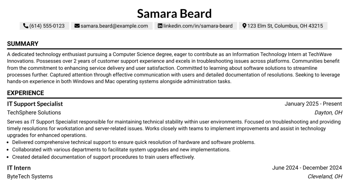 33 Information Technology Intern Resume Templates with Example 2026 (ATS-Optimized)
