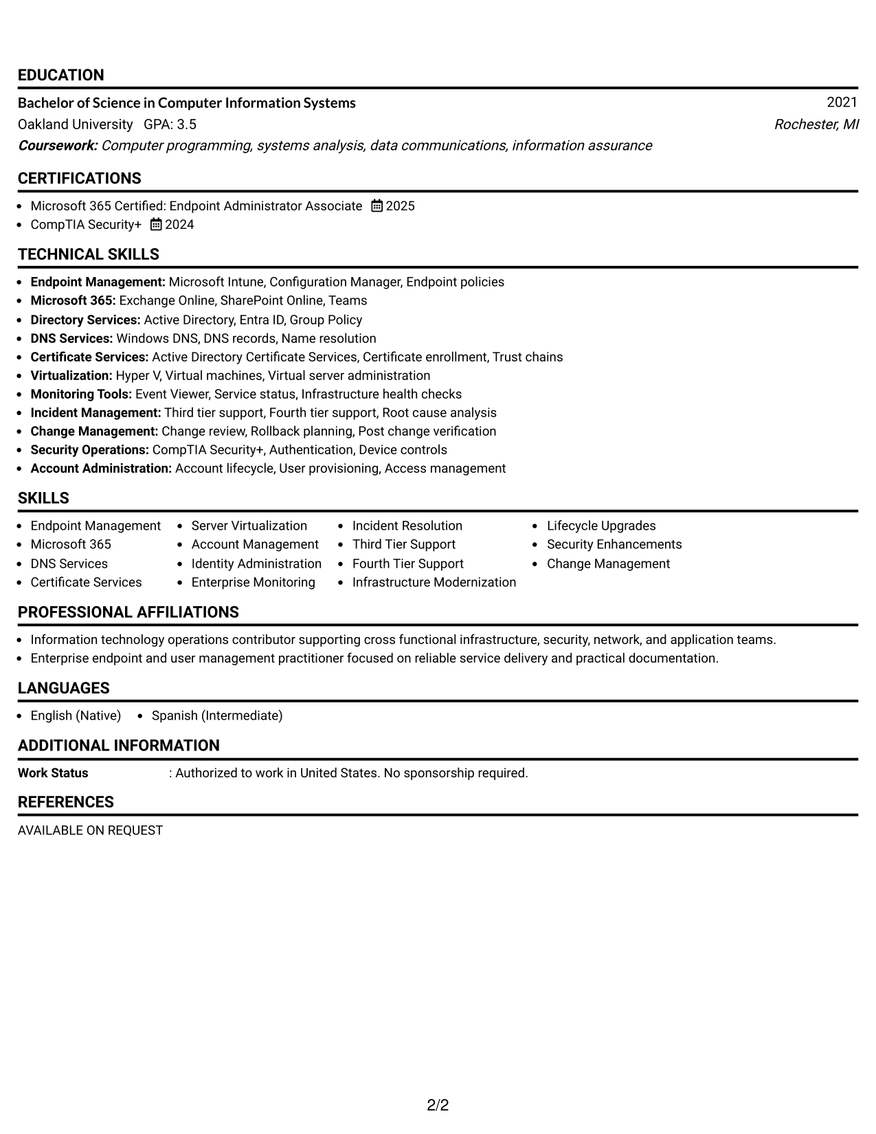 Resume Example Page 2