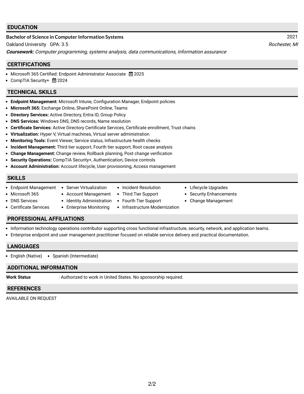 Resume Example Page 2