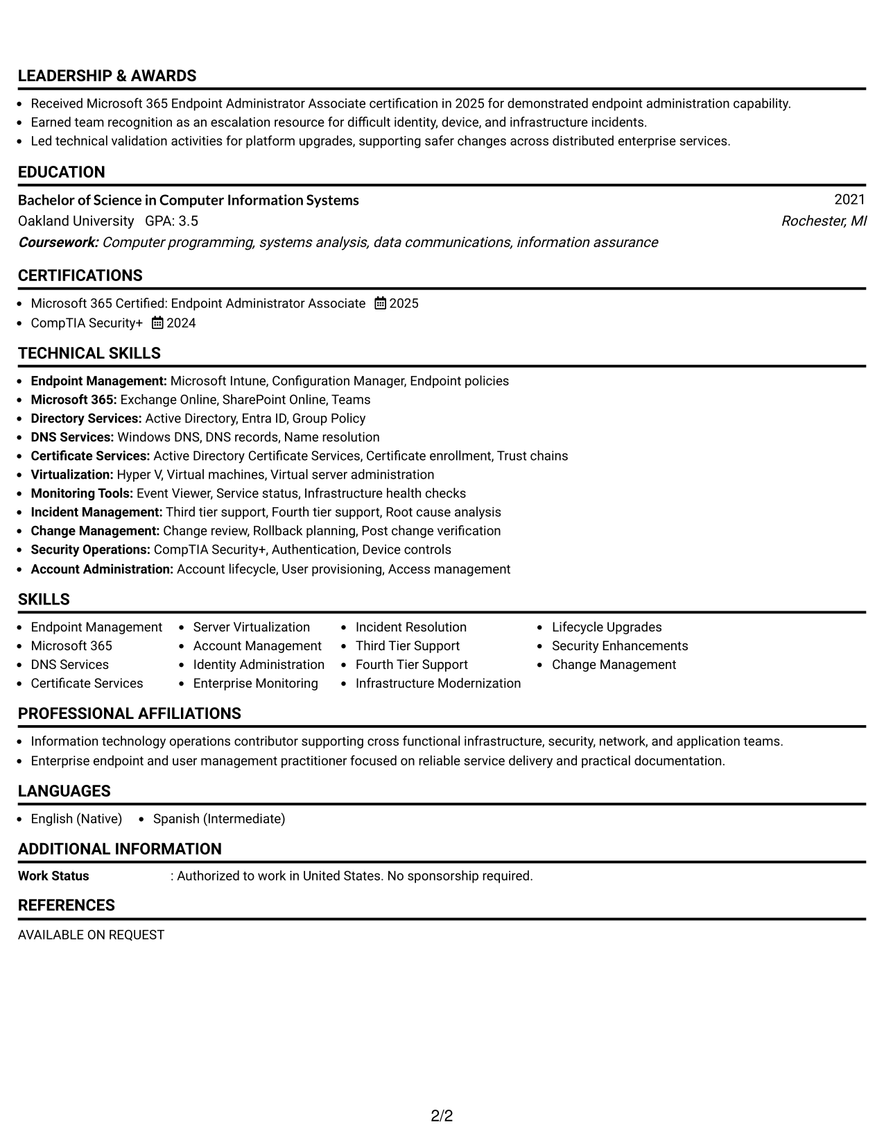Resume Example Page 2