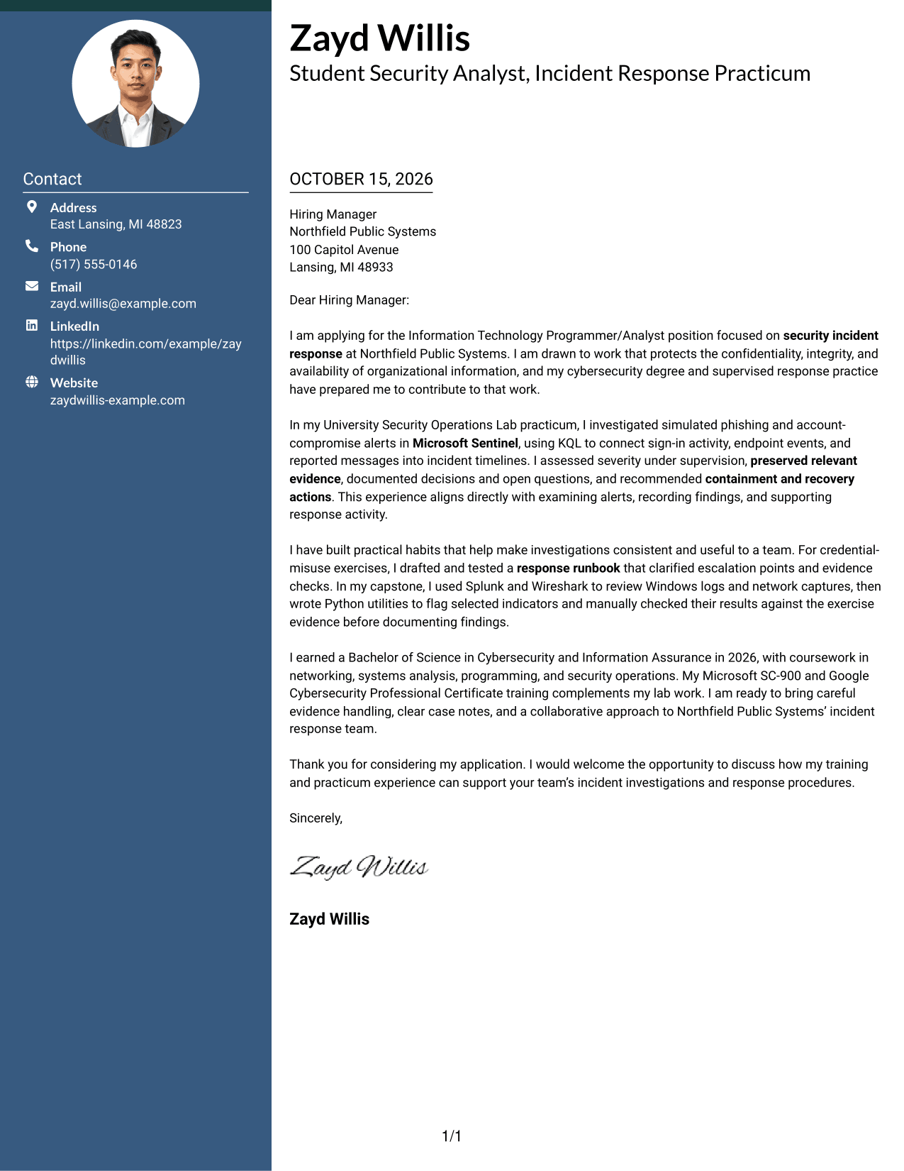 Cover letter example — page 1