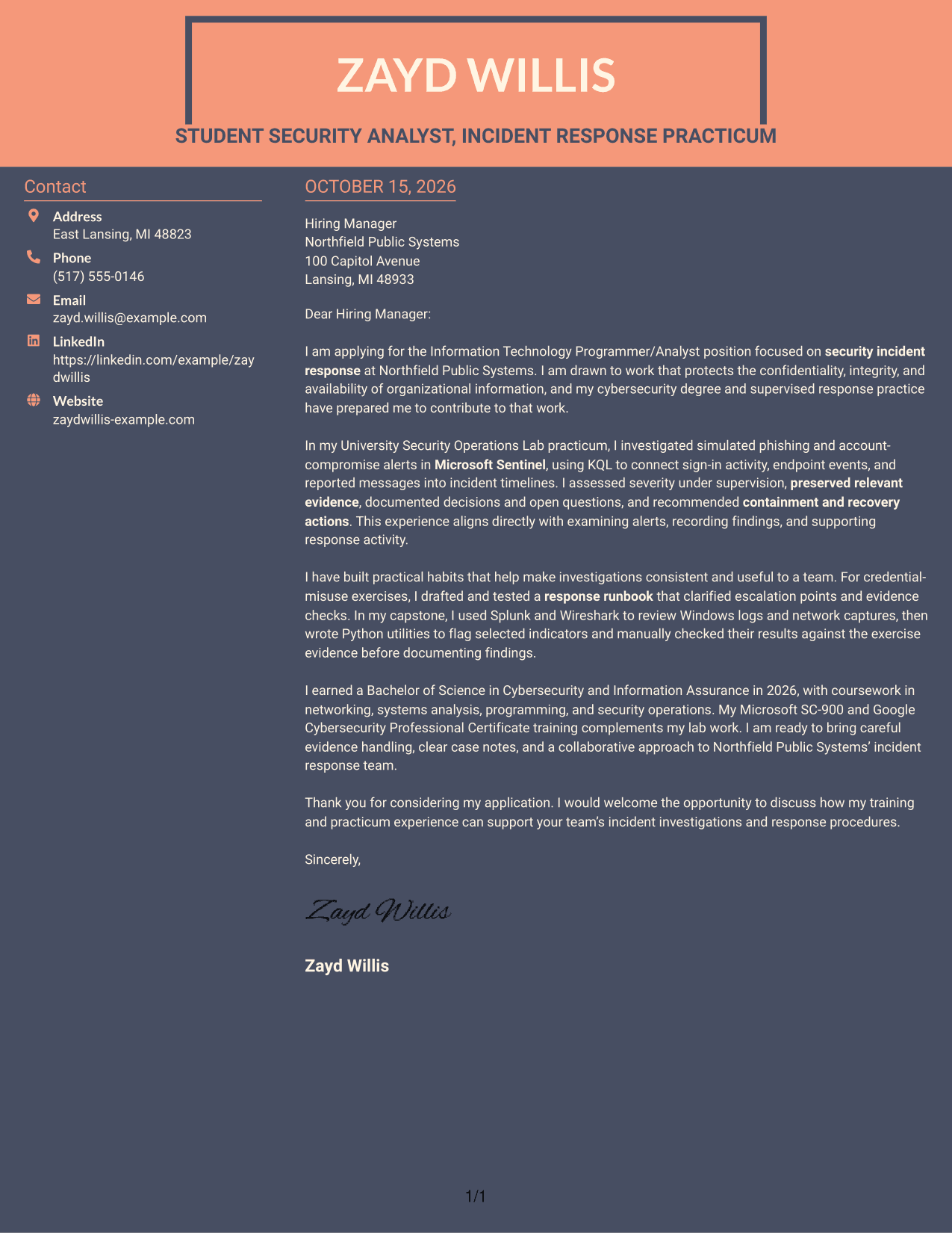 Cover letter example — page 1