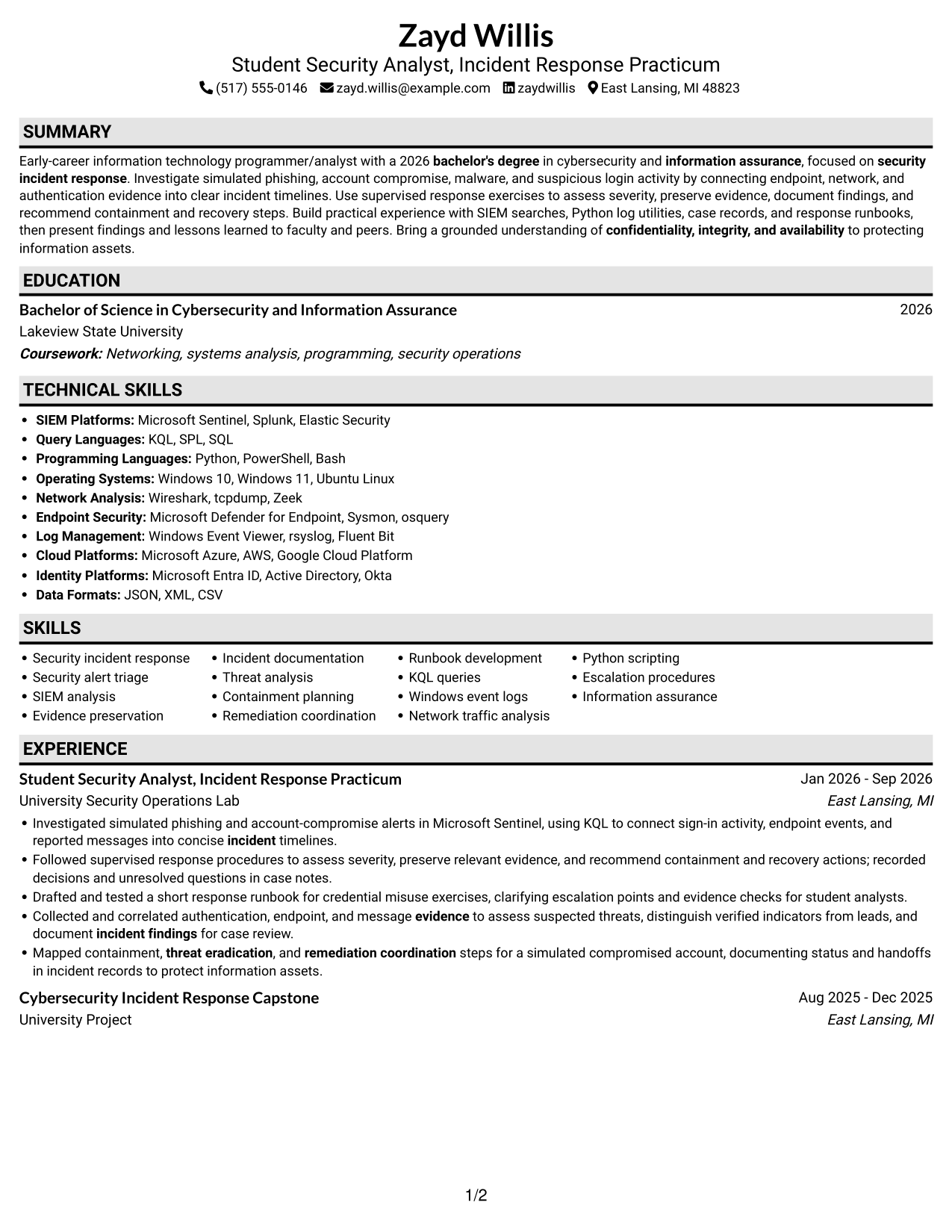 Resume example — page 1