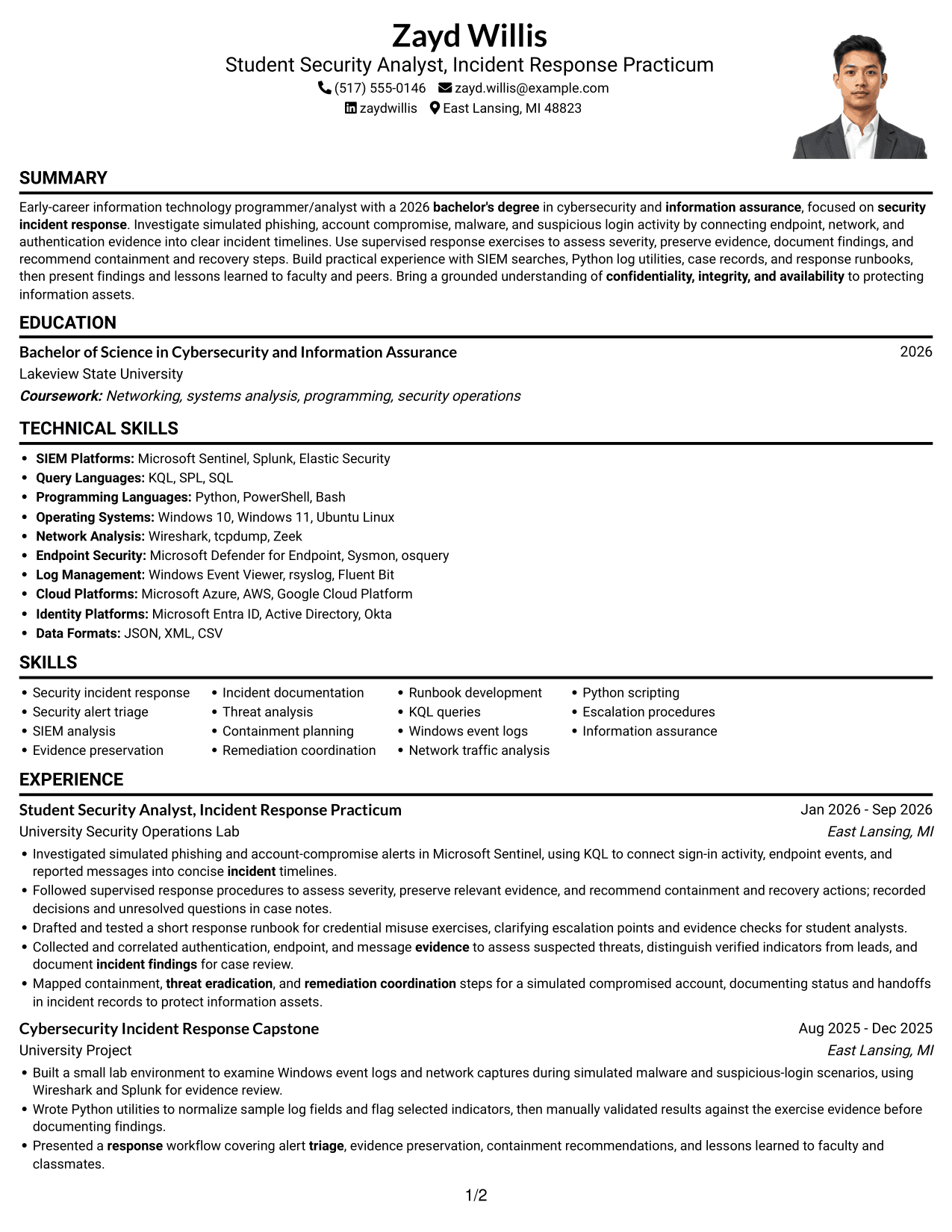 Resume example — page 1