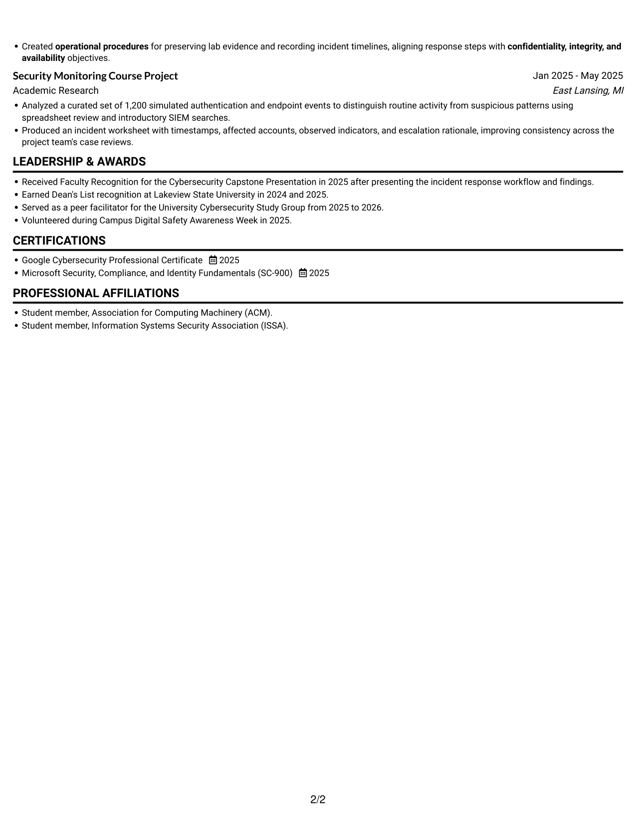 Resume example — page 2