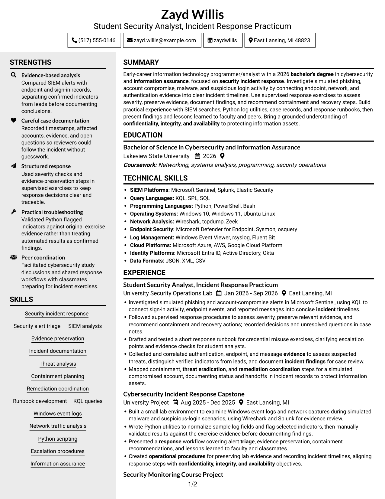 Resume example — page 1