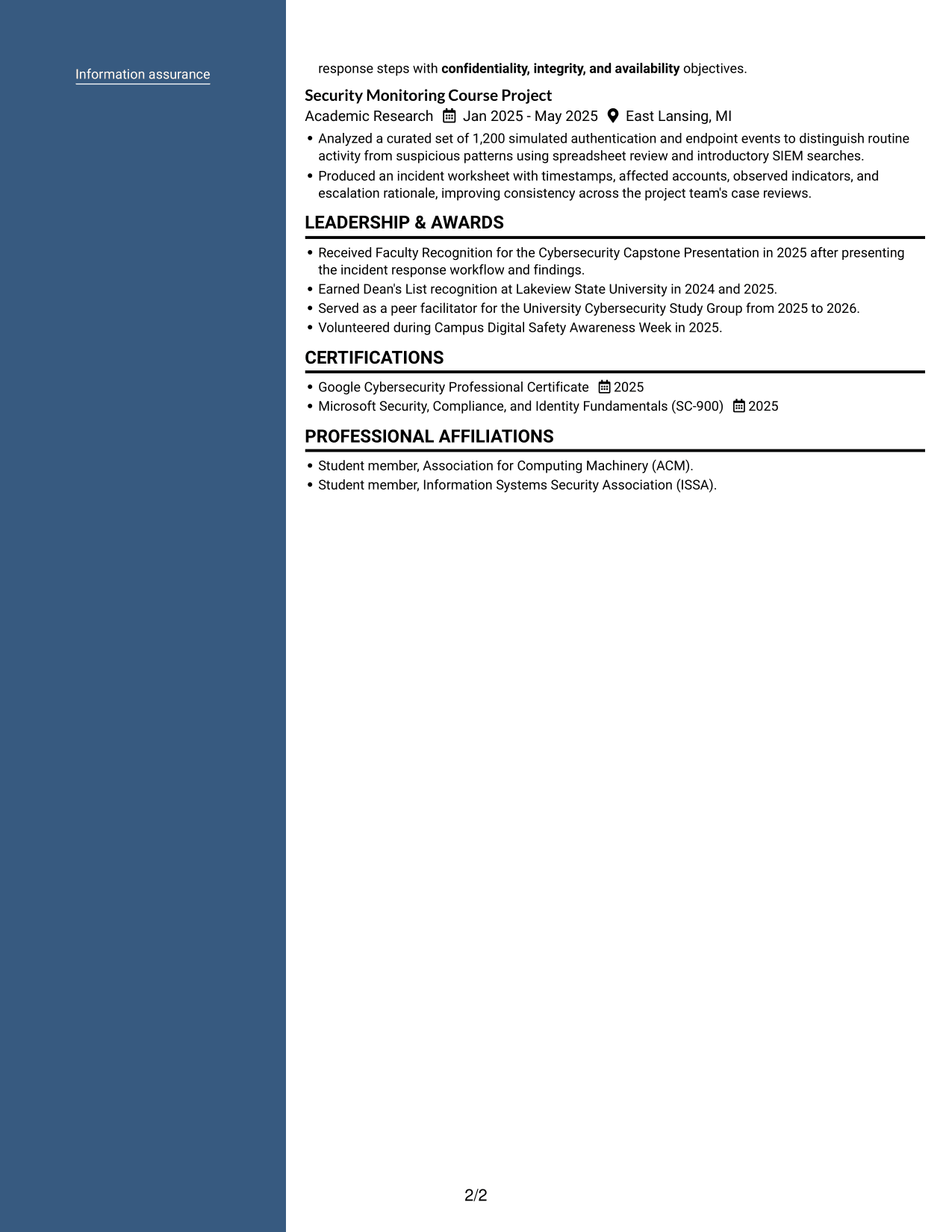 Resume example — page 2