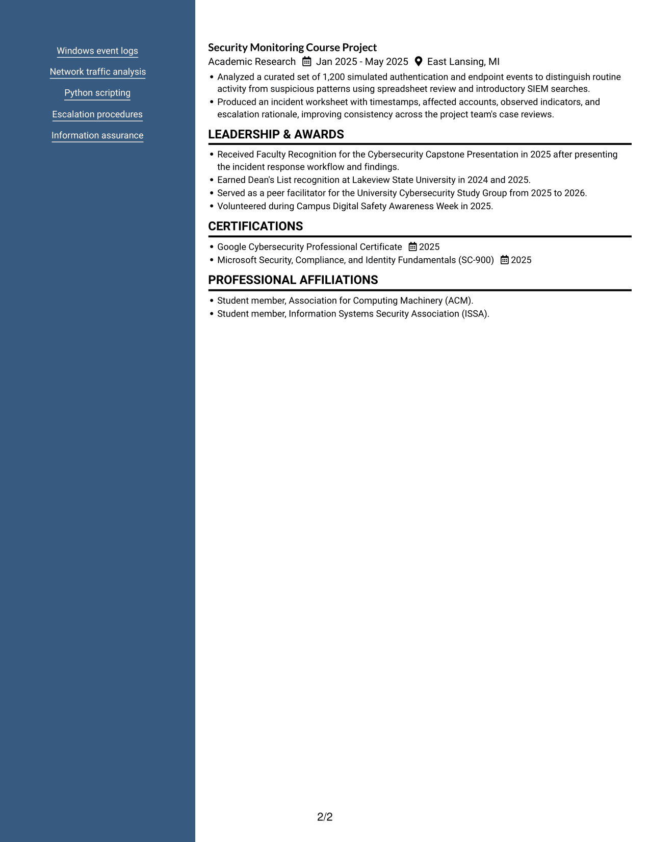 Resume example — page 2