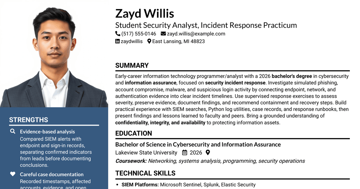 7 Information Technology Programmer/Analyst - Security Incident Response Resume Templates with Example