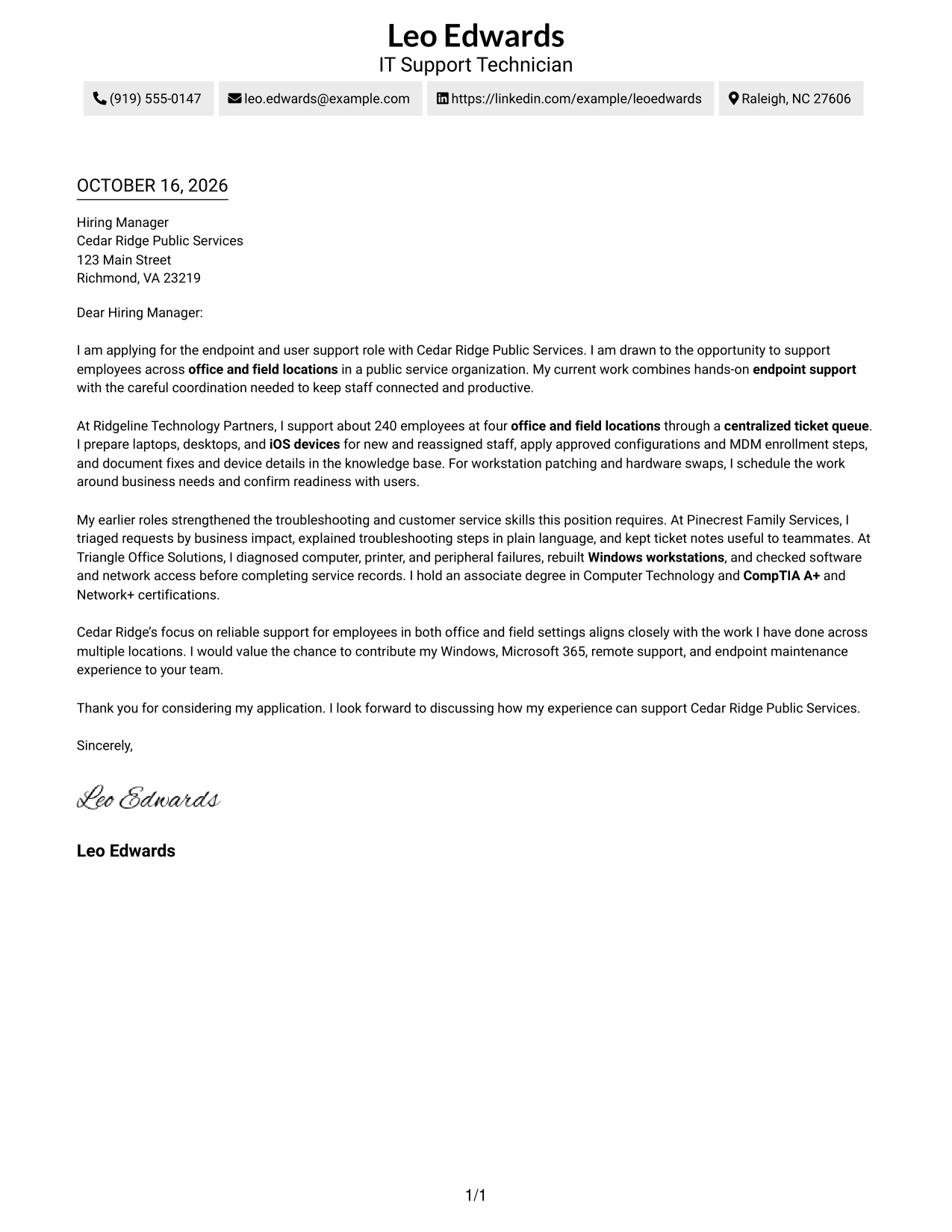 Cover letter example — page 1