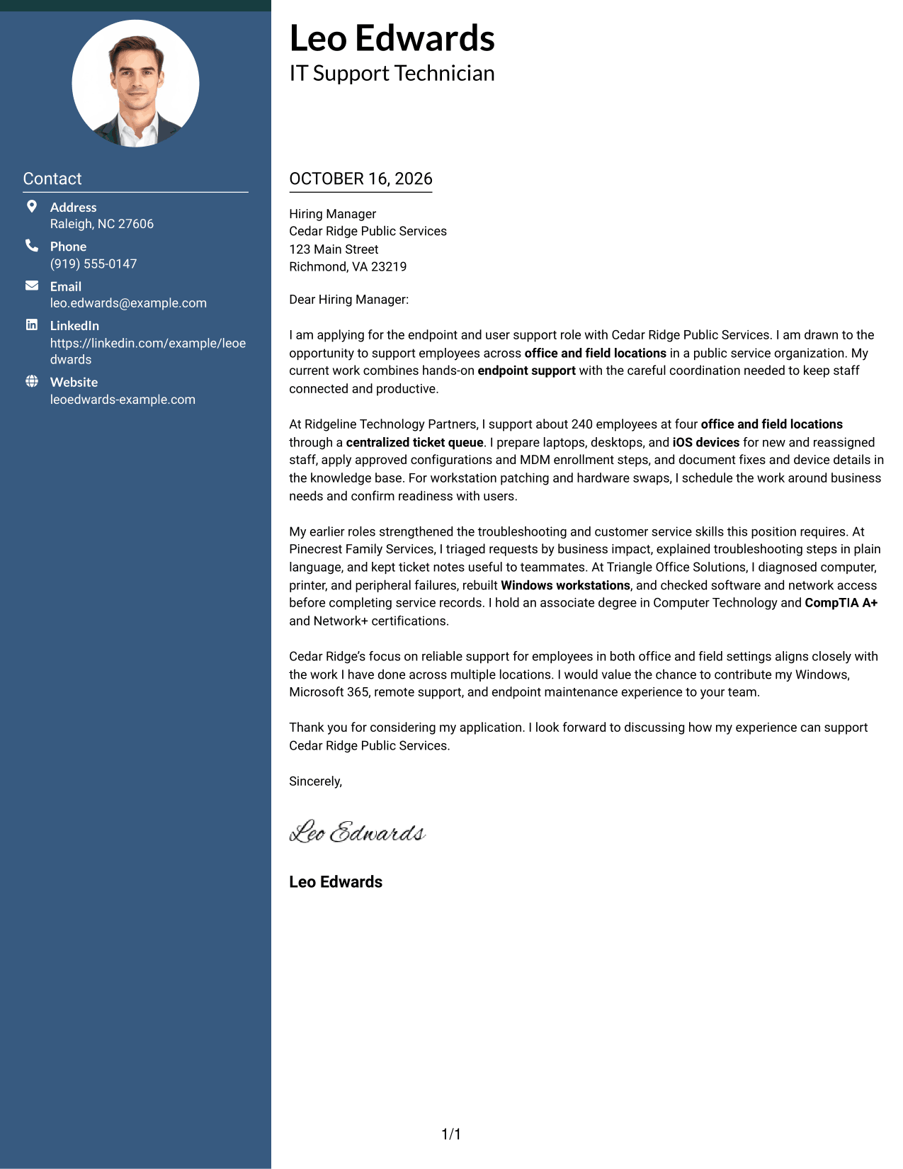 Cover letter example — page 1